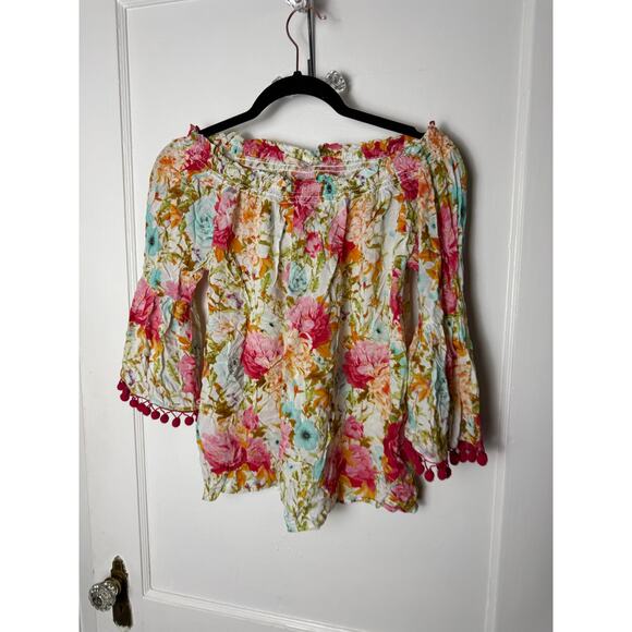 Grand & Greene Blouse Top Women's Small Pink Blue Floral Boho Chic Flowy - Picture 2 of 7